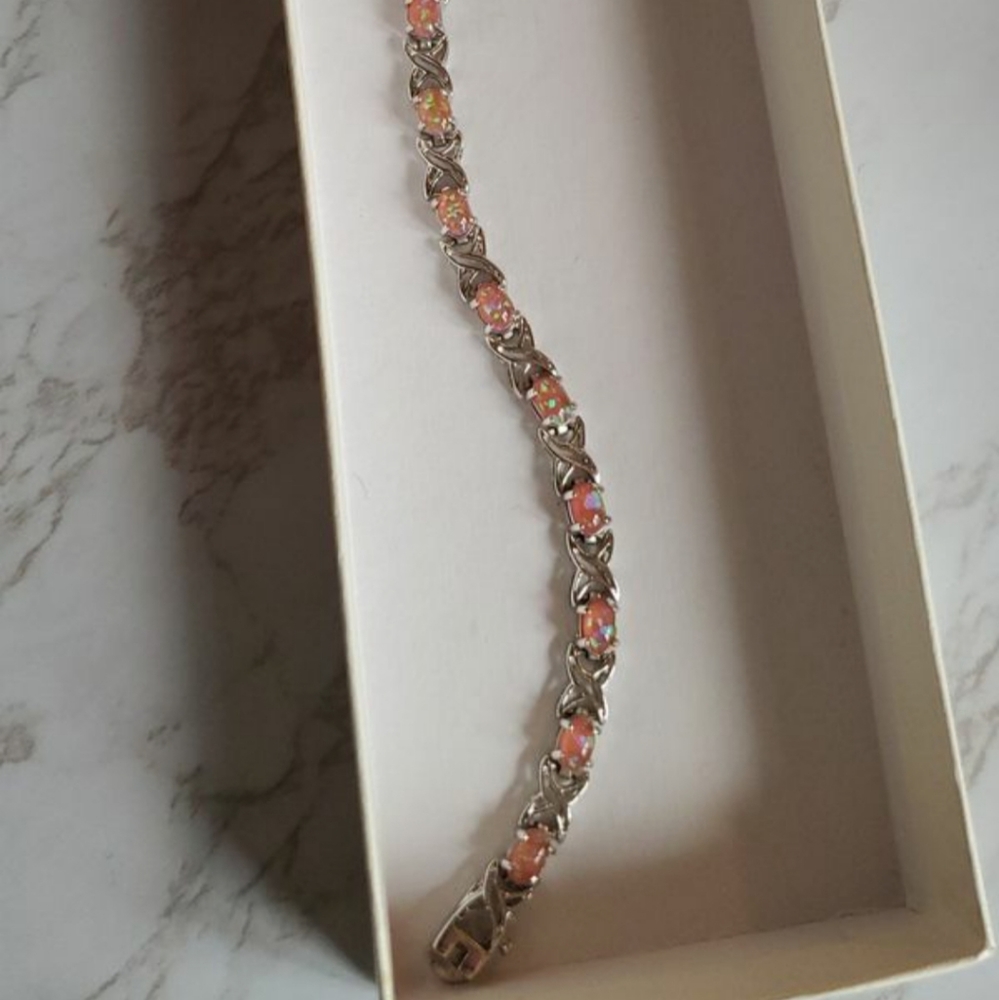 Pink opal and silver bracelet